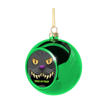 Halloween trick or treat Cat, Χριστουγεννιάτικη μπάλα δένδρου Πράσινη 8cm