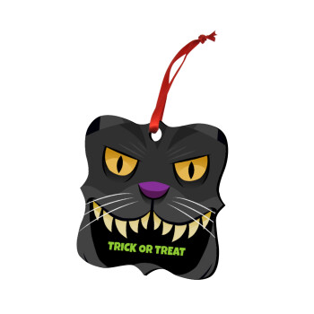 Halloween trick or treat Cat, Χριστουγεννιάτικο στολίδι polygon ξύλινο 7.5cm