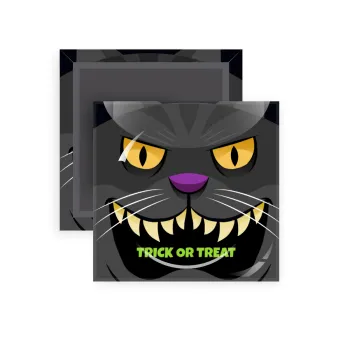 Halloween trick or treat Cat, Μαγνητάκι ψυγείου τετράγωνο διάστασης 5x5cm