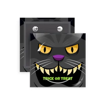 Halloween trick or treat Cat, Κονκάρδα παραμάνα τετράγωνη 5x5cm