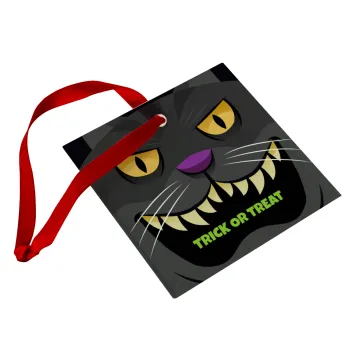 Halloween trick or treat Cat, Christmas ornament, glass square ornament 9x9cm