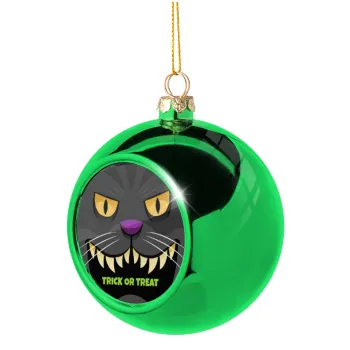 Halloween trick or treat Cat, Green Christmas tree ornament ball 8cm