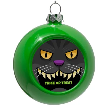 Halloween trick or treat Cat, Green Christmas tree ornament bauble 8cm