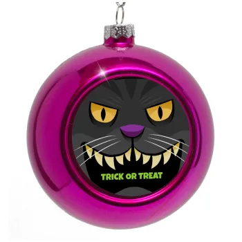 Halloween trick or treat Cat, Στολίδι Χριστουγεννιάτικη μπάλα δένδρου Μωβ 8cm