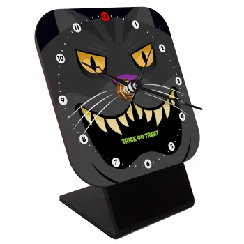 Halloween trick or treat Cat, Quartz Wooden table clock with hands (10cm)