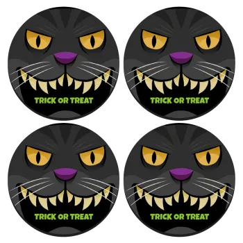 Halloween trick or treat Cat, ΣΕΤ 4 Σουβέρ ξύλινα στρογγυλά (9cm)