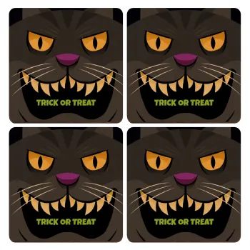 Halloween trick or treat Cat, ΣΕΤ x4 Σουβέρ ξύλινα τετράγωνα plywood (9cm)