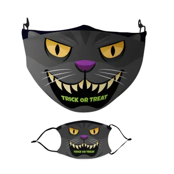 Halloween trick or treat Cat, Μάσκα υφασμάτινη Ενηλίκων πολλαπλών στρώσεων με υποδοχή φίλτρου