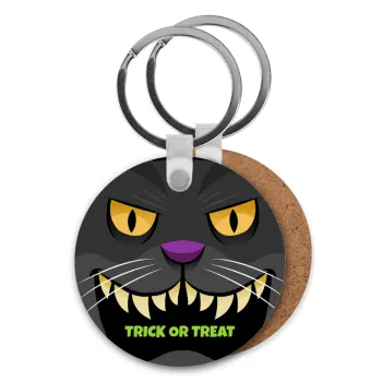Halloween trick or treat Cat, Μπρελόκ Ξύλινο στρογγυλό MDF Φ5cm
