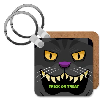 Halloween trick or treat Cat, Μπρελόκ Ξύλινο τετράγωνο MDF
