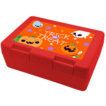 Halloween trick or treat Ghosts and Pumpkins, Παιδικό δοχείο κολατσιού ΚΟΚΚΙΝΟ 185x128x65mm (BPA free πλαστικό)