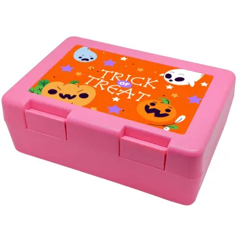 Halloween trick or treat Ghosts and Pumpkins, Παιδικό δοχείο κολατσιού ΡΟΖ 185x128x65mm (BPA free πλαστικό)
