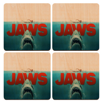 Shark jaws, ΣΕΤ x4 Σουβέρ ξύλινα τετράγωνα plywood (9cm)