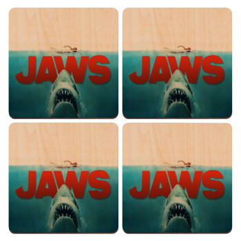 Shark jaws, ΣΕΤ x4 Σουβέρ ξύλινα τετράγωνα plywood (9cm)