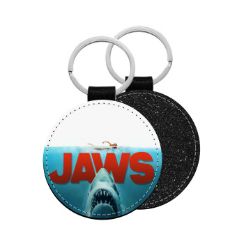 Shark jaws, Μπρελόκ Δερματίνη, στρογγυλό ΜΑΥΡΟ (5cm)