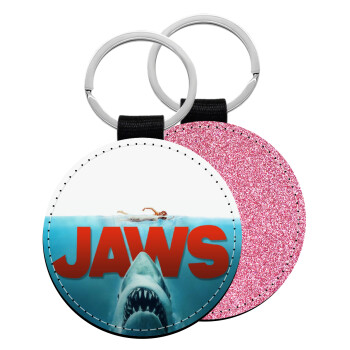 Shark jaws, Μπρελόκ Δερματίνη, στρογγυλό ΡΟΖ (5cm)