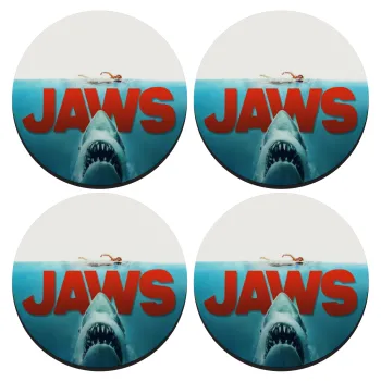 Shark jaws, SET of 4 round wooden coasters (9cm)