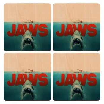 Shark jaws, ΣΕΤ x4 Σουβέρ ξύλινα τετράγωνα plywood (9cm)