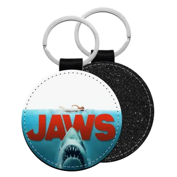 Shark jaws, Μπρελόκ Δερματίνη, στρογγυλό ΜΑΥΡΟ (5cm)