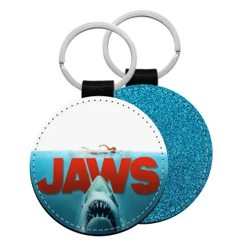 Shark jaws, Μπρελόκ Δερματίνη, στρογγυλό ΜΠΛΕ (5cm)