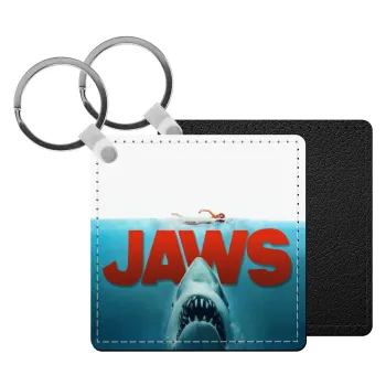 Shark jaws, Μπρελόκ Δερματίνη, τετράγωνο ΜΑΥΡΟ (5x5cm)