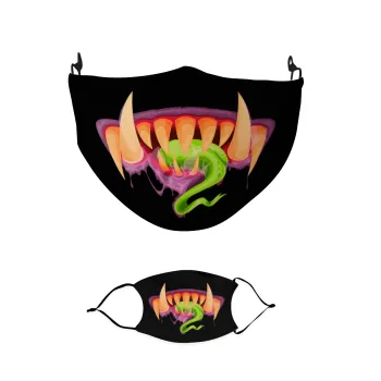 Halloween horror Jaws beast, Μάσκα υφασμάτινη παιδική πολλαπλών στρώσεων με υποδοχή φίλτρου