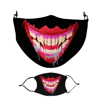 Halloween horror Jaws vampire, Μάσκα υφασμάτινη Ενηλίκων πολλαπλών στρώσεων με υποδοχή φίλτρου