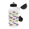 Colorful cars, Metal water bottle, White, aluminum 500ml