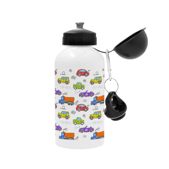 Colorful cars, Metal water bottle, White, aluminum 500ml