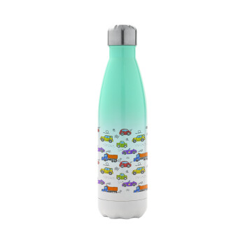 Colorful cars, Metal mug thermos Green/White (Stainless steel), double wall, 500ml