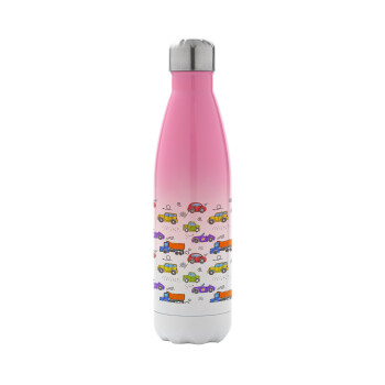 Colorful cars, Metal mug thermos Pink/White (Stainless steel), double wall, 500ml