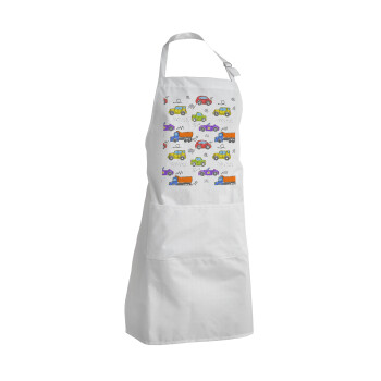 Colorful cars, Adult Chef Apron (with sliders and 2 pockets)