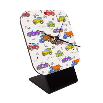 Colorful cars, Quartz Wooden table clock with hands (10cm)