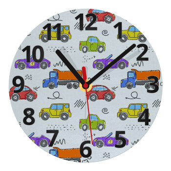 Colorful cars, Ρολόι τοίχου γυάλινο (20cm)