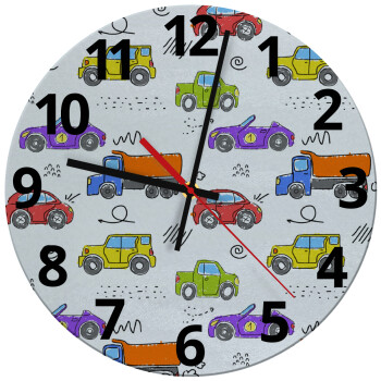 Colorful cars, Ρολόι τοίχου γυάλινο (30cm)