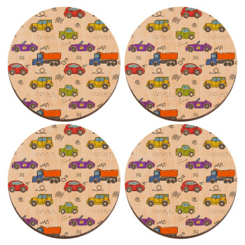 Colorful cars, ΣΕΤ x4 Σουβέρ ξύλινα στρογγυλά plywood (9cm)