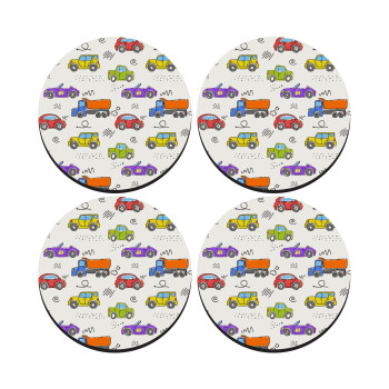 Colorful cars, SET of 4 round wooden coasters (9cm)
