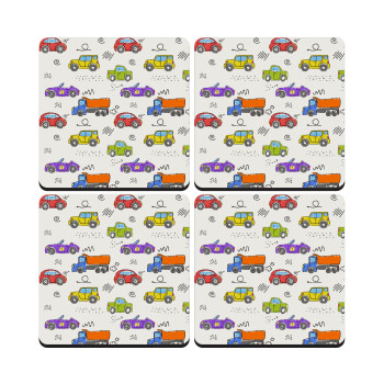 Colorful cars, ΣΕΤ 4 Σουβέρ ξύλινα τετράγωνα (9cm)