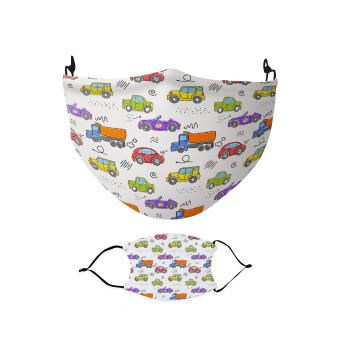 Colorful cars, Μάσκα υφασμάτινη Ενηλίκων πολλαπλών στρώσεων με υποδοχή φίλτρου