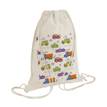 Colorful cars, Backpack bag GYMBAG natural (28x40cm)
