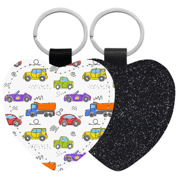 Colorful cars, Μπρελόκ PU δερμάτινο glitter καρδιά ΜΑΥΡΟ