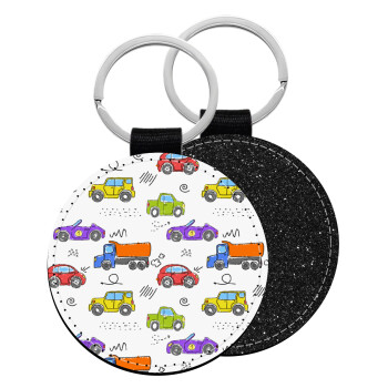 Colorful cars, Μπρελόκ Δερματίνη, στρογγυλό ΜΑΥΡΟ (5cm)