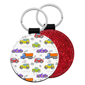 Colorful cars, Μπρελόκ Δερματίνη, στρογγυλό ΚΟΚΚΙΝΟ (5cm)