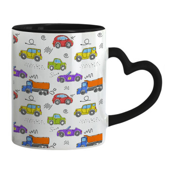 Colorful cars, Mug heart black handle, ceramic, 330ml