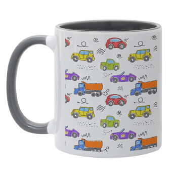 Colorful cars, Mug colored grey, ceramic, 330ml