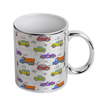 Colorful cars, Mug ceramic, silver mirror, 330ml