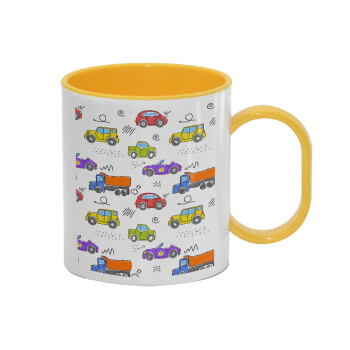 Colorful cars, Κούπα (πλαστική) (BPA-FREE) Polymer Κίτρινη για παιδιά, 330ml