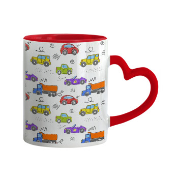 Colorful cars, Mug heart red handle, ceramic, 330ml