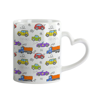 Colorful cars, Mug heart handle, ceramic, 330ml