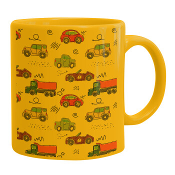 Colorful cars, Ceramic coffee mug yellow, 330ml (1pcs)